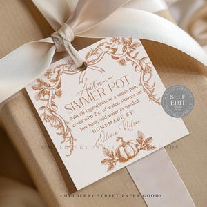 Editable Autumn Simmer Pot Gift Digital Download Printable Fall Simmering Potpourri Gift Tag Canva Template Corjl  Instant Download