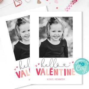 Printable Hello Valentine Classroom Photo Card, Instant Download Valentine's Day Card for School, Personalize with Corjl