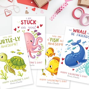 Afdrukbare Valentijnskaart Under the Sea Afdrukbare zeedieren Classroom Valentine voor studenten Directe download bewerkbare Valentijnskaart