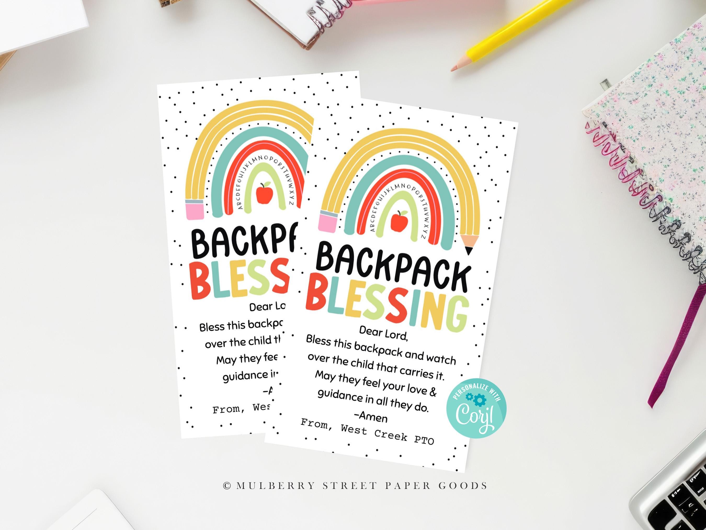 Backpack Blessing Printable Gift Tag, Editable Back to School Blessed ...