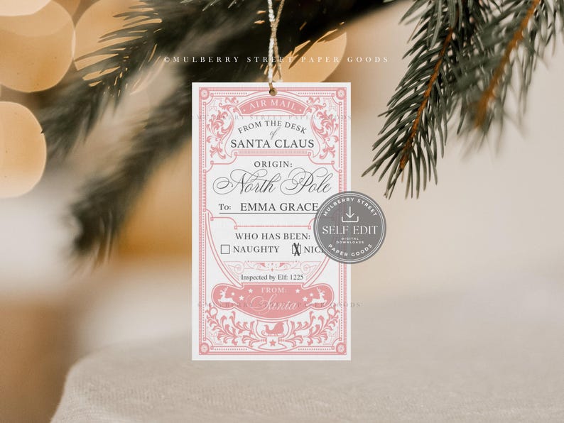 Printable Santa Claus Gift Tag Digital Download Canva Template North ...