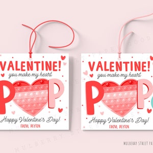 Printable You Make My Heart Pop Valentine Tag, Popit/Fidget Valentine Gift Tag, Classroom Valentine Tag, Square Valentine's Day Tag, Corjl