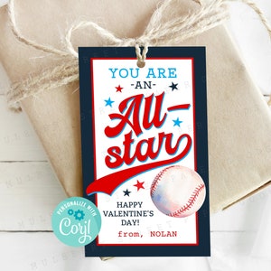 Honkbal Valentijnskaart afdrukbare All Star Classroom Valentine Instant Download honkbal Valentijnsdag cadeaukaartje digitale download Corjl