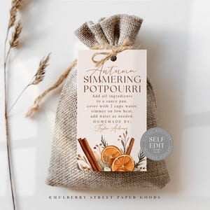 編集可能な秋の煮込みポプリギフトタグ 秋のコンロポプリタグ ホステスギフト シマーポット 先生 同僚ギフト すぐにダウンロード