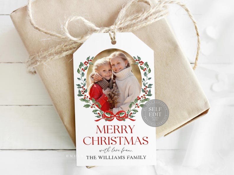 Editable Christmas Photo Gift Tag Printable Digital Download Watercolor ...