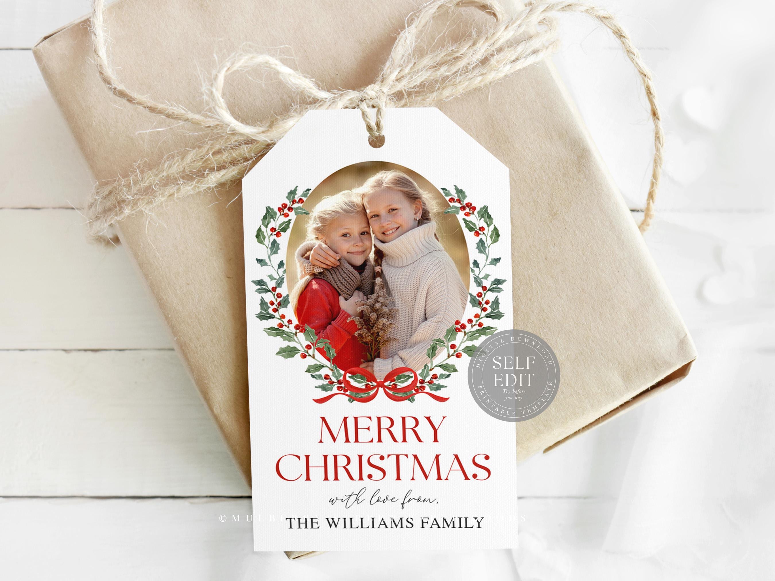Editable Christmas Photo Gift Tag Printable Digital Download Watercolor ...