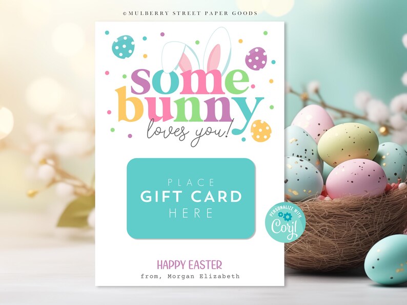 Printable Some Bunny Loves You Easter Gift Card Holder, Happy Easter ...
