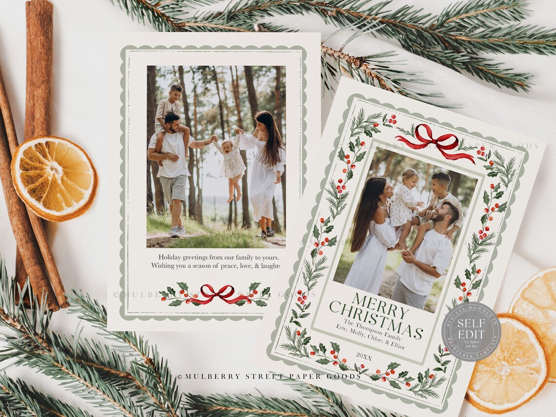 Editable Christmas Card Printable Digital Download Watercolor Custom ...