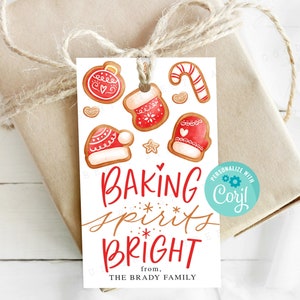 Printable Baking Spirits Bright Tag, Christmas Cookies Gift Tag Printable, Personalized Baking Spirits Bright Tag, Personalize with Corjl