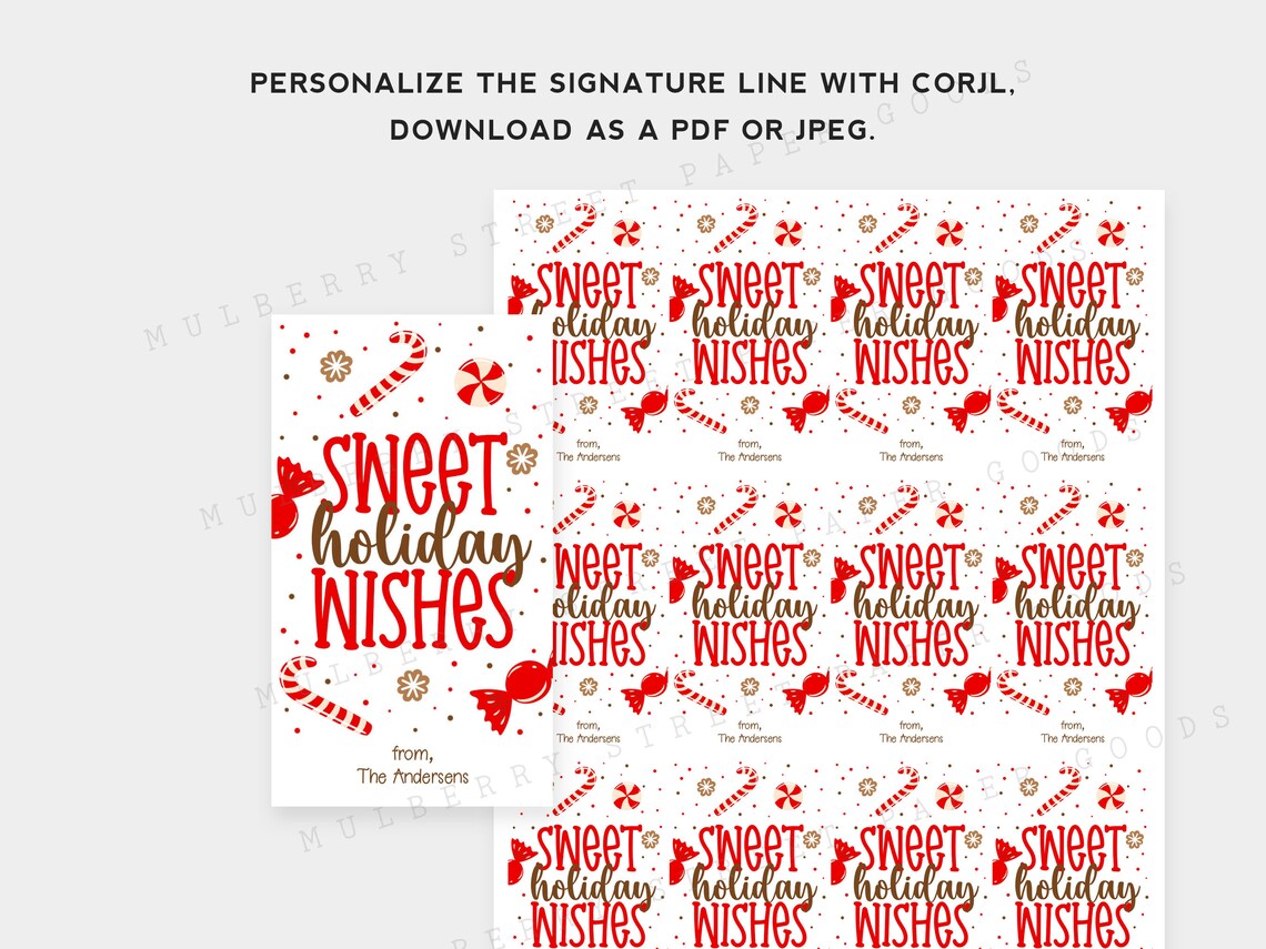 Printable Sweet Holiday Wishes Christmas Gift Tag, Candy and Cookies ...