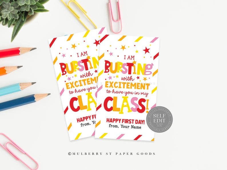 Back to School Gift Tag Canva Template Bursting With Excitement to Have ...