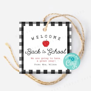 Etiqueta de boas-vindas de volta às aulas para impressão, etiqueta de presente de feliz primeiro dia de aula, download instantâneo da Apple, edite com Corjl