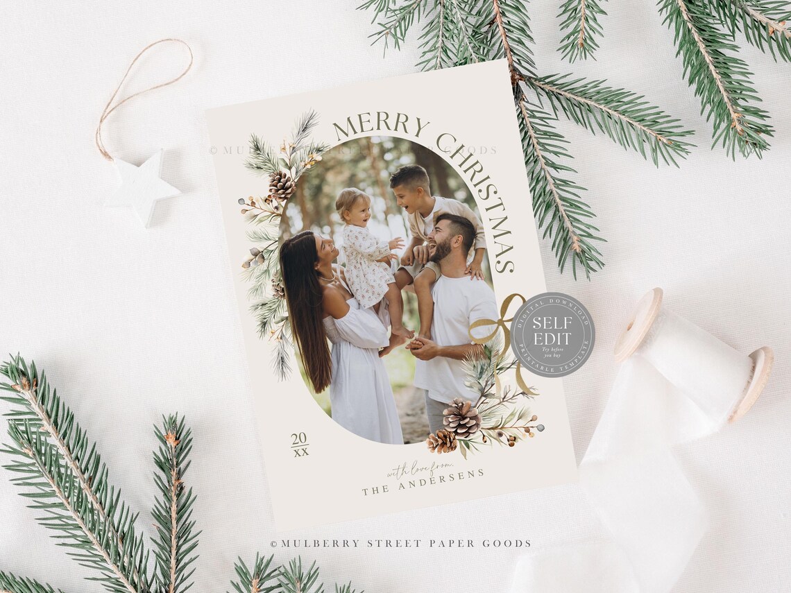 Editable Christmas Card Digital Download Canva Template Watercolor ...