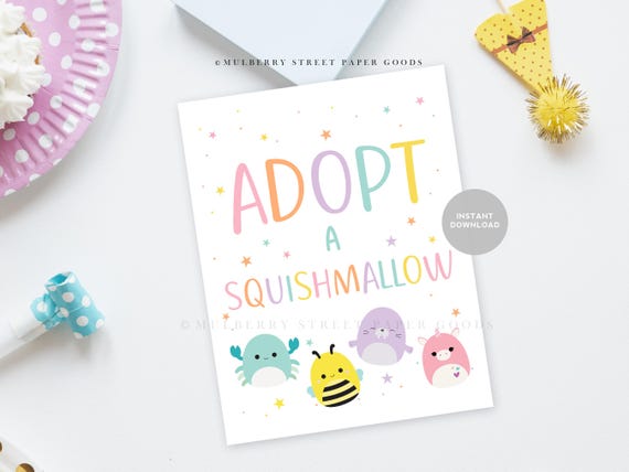 Instant Download Adopt A Squish Table Sign Printable Plush Toy Editable Squish Adoption Station Printable Sign Birthday Party PDF
