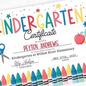 Druckbares Kindergartenzertifikat, bearbeitbares Kindergartendiplom, Personalisieren mit Corjl, Sofort-Download, letzter Schultag