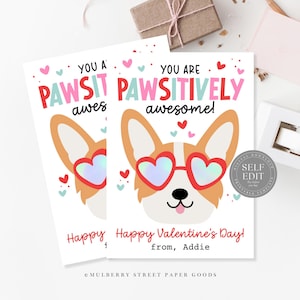 Corgis Valentinstag Karte druckbare süße Welpen Valentinstag Karte Canva Vorlage Digitaler Download Klassenzimmer Valentine Party Favor Tag Corjl