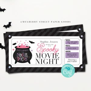 Halloween Spooky Movie Night Ticket Einladung Vorlage Druckbare Halloween Movie einladen Bearbeitbare Halloween Einladung Sofort Download