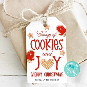 Etiqueta imprimible con mensaje "Noticias de galletas y alegría", etiqueta de regalo de galletas navideñas, etiqueta imprimible con regalo de galletas, etiqueta editable con mensaje "Galletas navideñas"