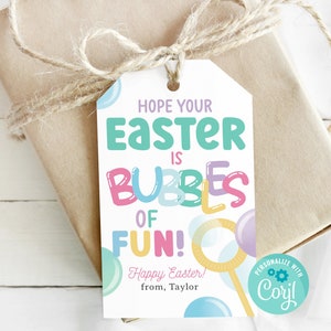 Afdrukbaar Easter Bubbles-cadeaulabel, Hope Your Easter is Bubbles of Fun-tag, personaliseer met Corjl, Easter Treat-tag, direct downloaden, DIY