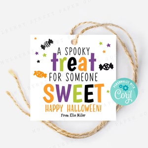 Afdrukbare griezelige traktatie voor iemand Sweet Halloween-cadeaulabel, Halloween-gunst-bagagelabel, gepersonaliseerde Happy Halloween-afdrukbare tag