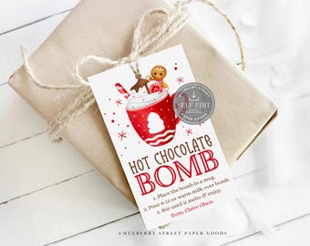 Editable Hot Chocolate Bomb Gift Tag, Christmas Cocoa Bomb Instructions (Digital File)