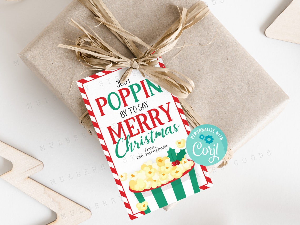 Christmas Popcorn Gift Tag, Holiday Popcorn Treat Bag Tag Printable ...
