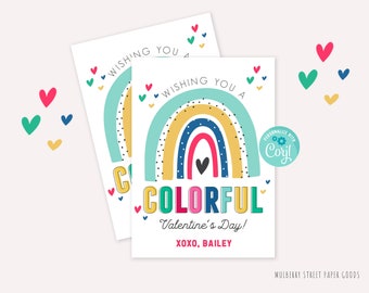 Printable Classroom Valentine's Day Card, Instant Download Colorful Rainbow Valentine for Students, Personalize with Corjl