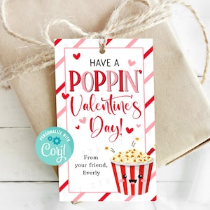 Printable Have a Popping Valentine's Day Card, Popcorn Valentine Tag, DIY Valentine's Day Gift Tag, Kids Classroom Valentine, Editable