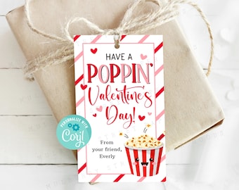 Printable Have a Popping Valentine&#39;s Day Card, Popcorn Valentine Tag, DIY Valentine&#39;s Day Gift Tag, Kids Classroom Valentine, Editable