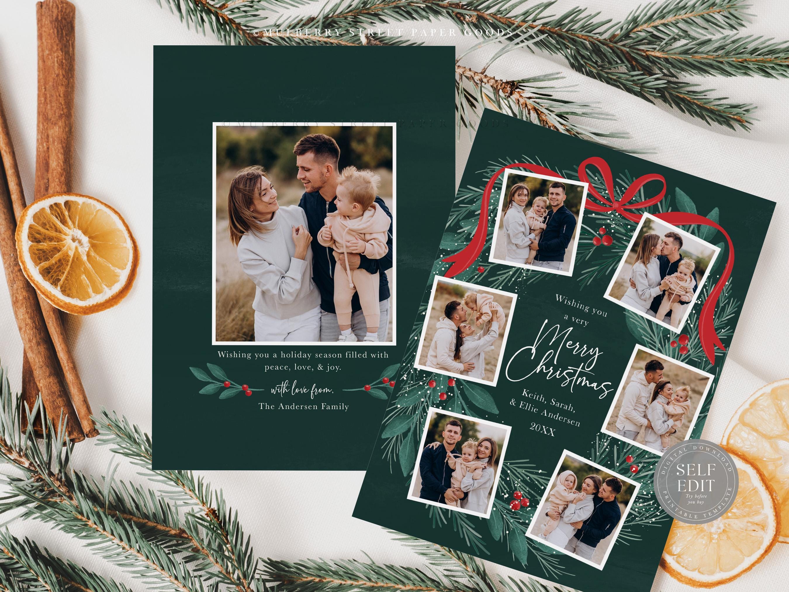 Editable Christmas Card Printable Digital Download Watercolor Red Green ...