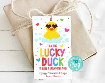 Printable I Am One Lucky Duck To Have a Friend Like You Valentine&#39;s Day Card, Kids Classroom Valentine Rubber Duck, Editable with Corjl
