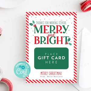 Vielen Dank, dass Sie die Schule fröhlich und hell machen Geschenkkartenhalter, Lehrer Weihnachtsgeschenkkartenhalter druckbar, 5x7 Geschenkkartenhalter