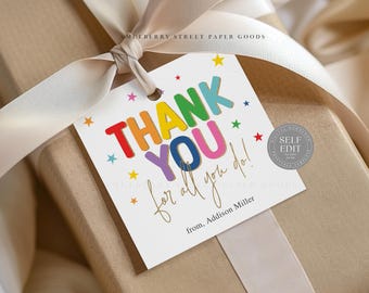 Thank You Gift Tag Printable Digital Download Canva Template Simple Colorful Modern Thank You For All You Do Tag Instant Download Corjl