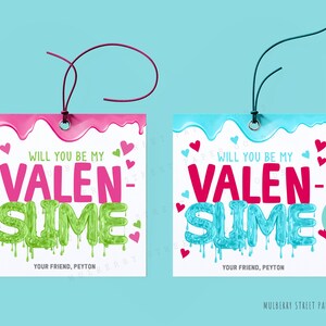 Tarjeta de San Valentín imprimible con "¿Serás mi Valenslime?" para el aula, tarjeta de San Valentín de descarga instantánea para estudiantes, personalícela con Corjl