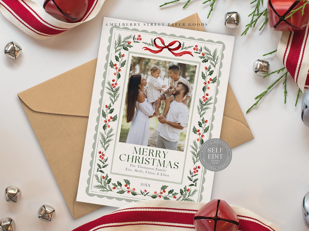 Editable Christmas Card Printable Digital Download Watercolor Custom ...