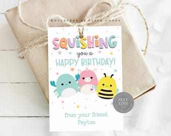 Editable Squishy Favor Tags, Girl Squish Birthday Party Gift Tags ...