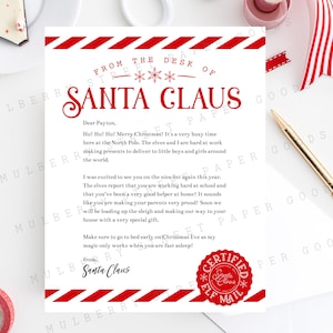 Editable Letter from Santa Claus, Personalized Letter from Santa, From the Desk of Santa Claus Printable Letter, Edit using Corjl,