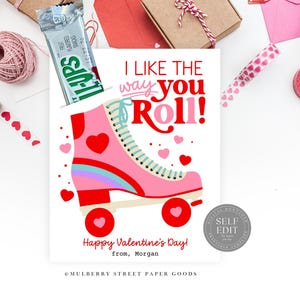Roller Skate Valentine Card Canva Template Printable Roll Up Classroom Valentine For Kids Fruit Roll Valentine Party Favor PDF Corjl