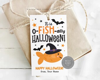 Fish Halloween Treat Tag Printable Digital Download School Halloween Party Favor Tag Cheese Crackers Classroom Gift Tag Canva Template Corjl