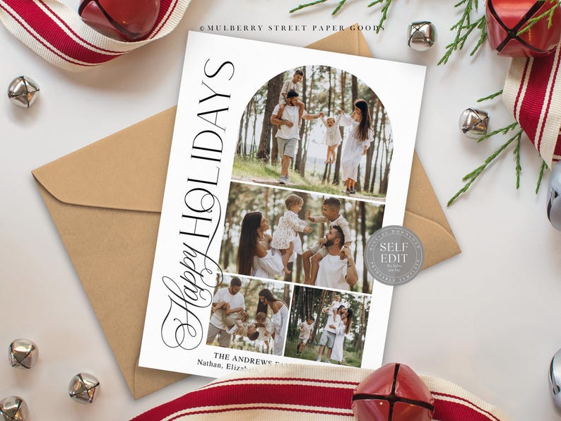 Holiday Card Printable Digital Download Modern Arch Custom Photo ...