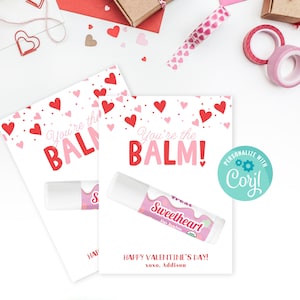 Carte de Saint-Valentin imprimable baume à lèvres en classe, téléchargement immédiat carte de la Saint-Valentin baume à lèvres baume pour les étudiants, modifiable, Corjl