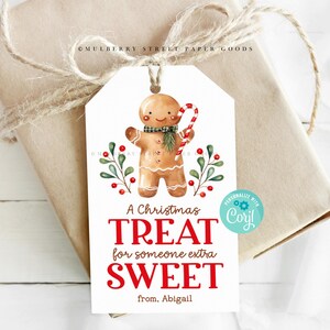 Kerstcadeaukaartje afdrukbare Instant Download bewerkbare kersttraktatie voor iemand Sweet Tag Gingerbread Party Favor leraar cadeau collega