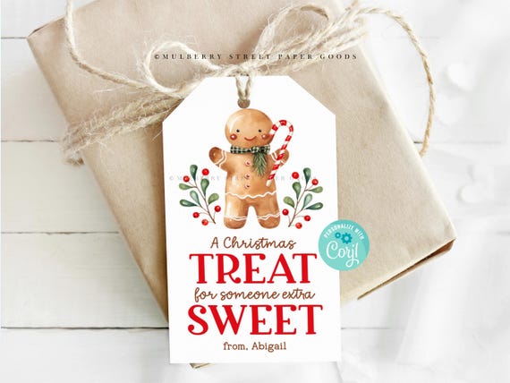 Christmas Gift Tag Printable Instant Download Editable Christmas Treat for Someone Sweet Tag Gingerbread Party Favor Teacher Coworker Gift