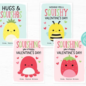 Printable Squish Valentine's Day Card Kids Classroom Squishy Valentine Tags Non Candy Valentine Personalize with Corjl Printable Download