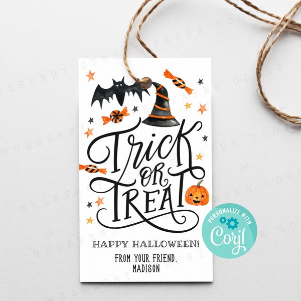Printable Trick or Treat Gift Tag, Happy Halloween Treat Bag Tag, Editable Halloween Gift Tag, Classroom Trick or Treat Tag