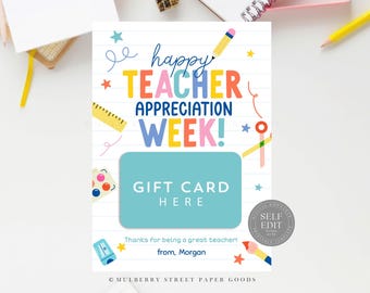 Teacher Appreciation Gift Card Holder Canva Template Teacher Appreciation Gift Card Printable Instant Download Teacher Thank You Gift Corjl