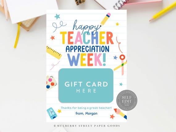 Teacher Appreciation Gift Card Holder Canva Template Teacher Appreciation Gift Card Printable Instant Download Teacher Thank You Gift Corjl