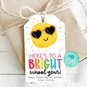 Here&#39;s to a Bright School Year, Welcome Back to School Gift Tag, First Day of School Treat Tag Printable, Instant Download, Sunglasses