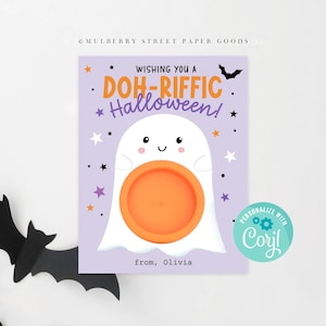 Halloween Playdough Card Holder Printable Instant Download Ghost Wishing You a Doh Riffic Halloween Card Template Halloween Classroom Gift