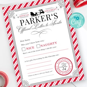 Carta personalizada a Papá Noel, carta personalizable a Papá Noel, carta editable a Papá Noel, Corjl